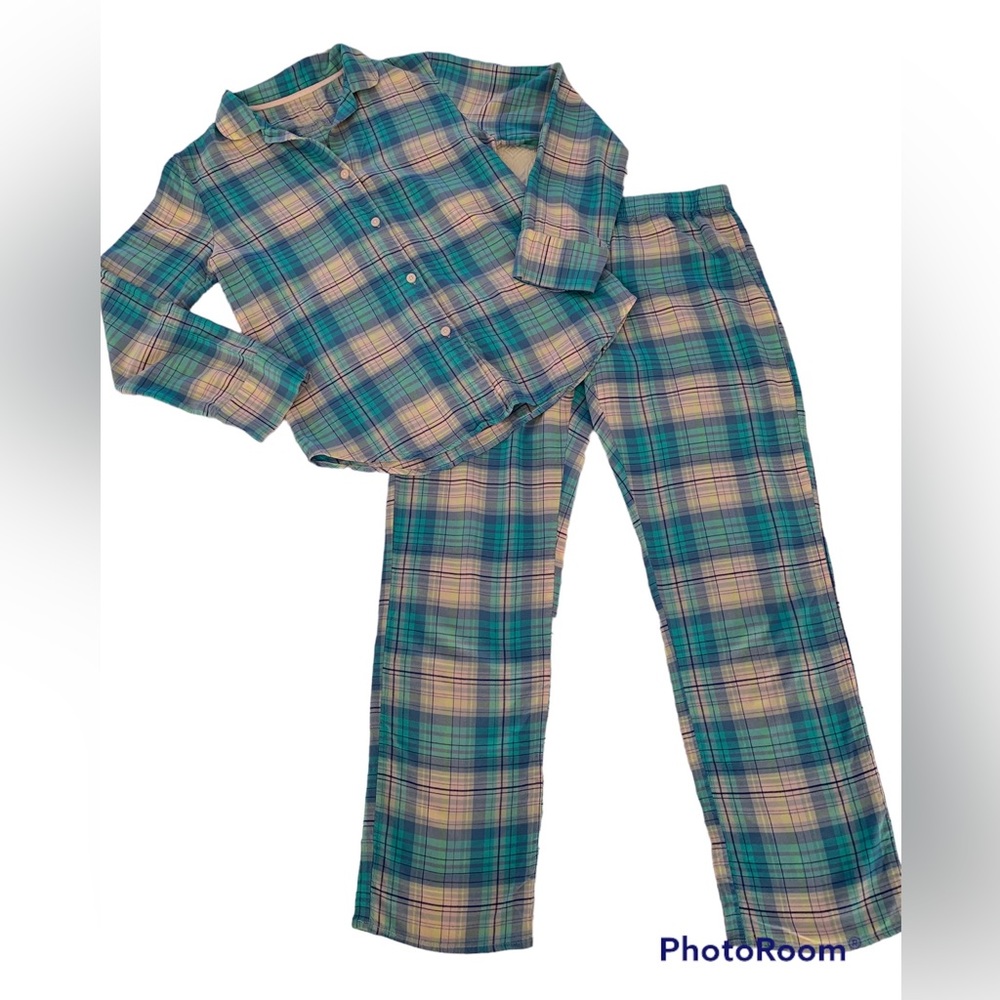 Xhilaration Plaid Pajamas Women Small Blue Top Pants Set Long Sleeve Lightweight